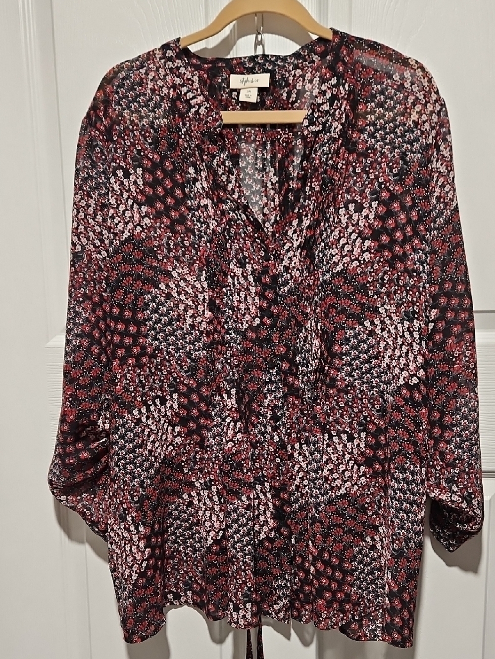 Style & Co. Red and Black Printed V-Neck Blouse